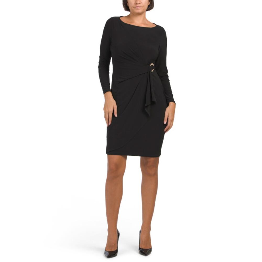 NWT Anne Klein Women's Donna Draped Side Overlap Long Sleeve Mini Dress